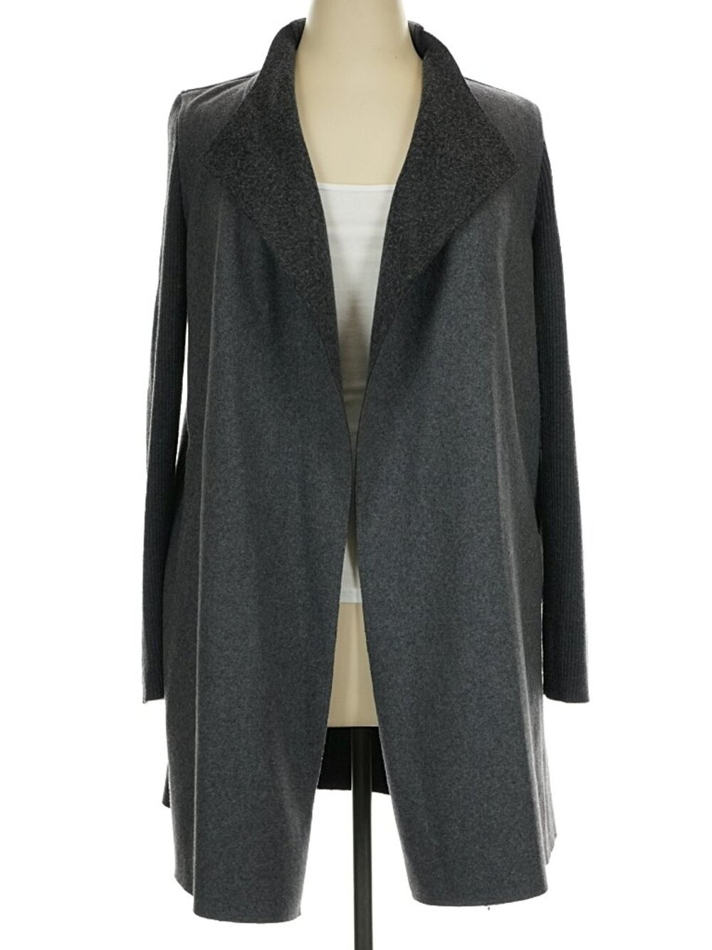 Iman Car Coat Slit Pockets Knit Sleeves  - Charcoal Gray Size XL